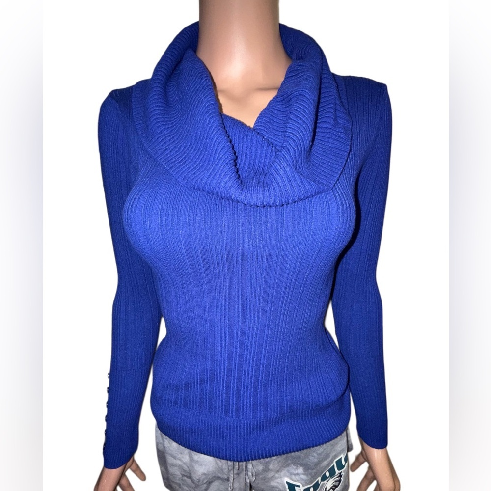 It’s Our Time Blue Ribbed Knit Cowl Neck Sweater | Long Sleeve